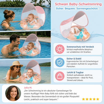 Schwan Baby-Schwimmring mit Sonnendach – Aufblasbarer Sitzring für sicheren Badespaß