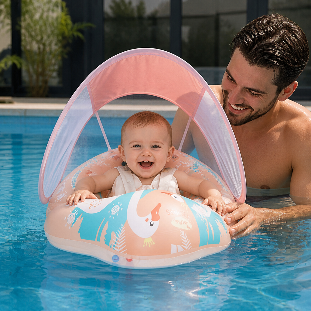 Schwan Baby-Schwimmring mit Sonnendach – Aufblasbarer Sitzring für sicheren Badespaß