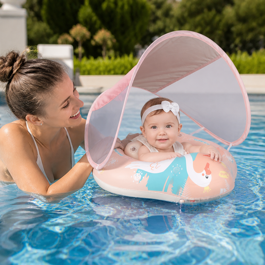 Schwan Baby-Schwimmring mit Sonnendach – Aufblasbarer Sitzring für sicheren Badespaß
