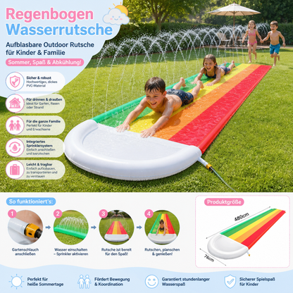 Regenbogen Wasserrutsche – Aufblasbare Outdoor Rutsche für Kinder & Familie