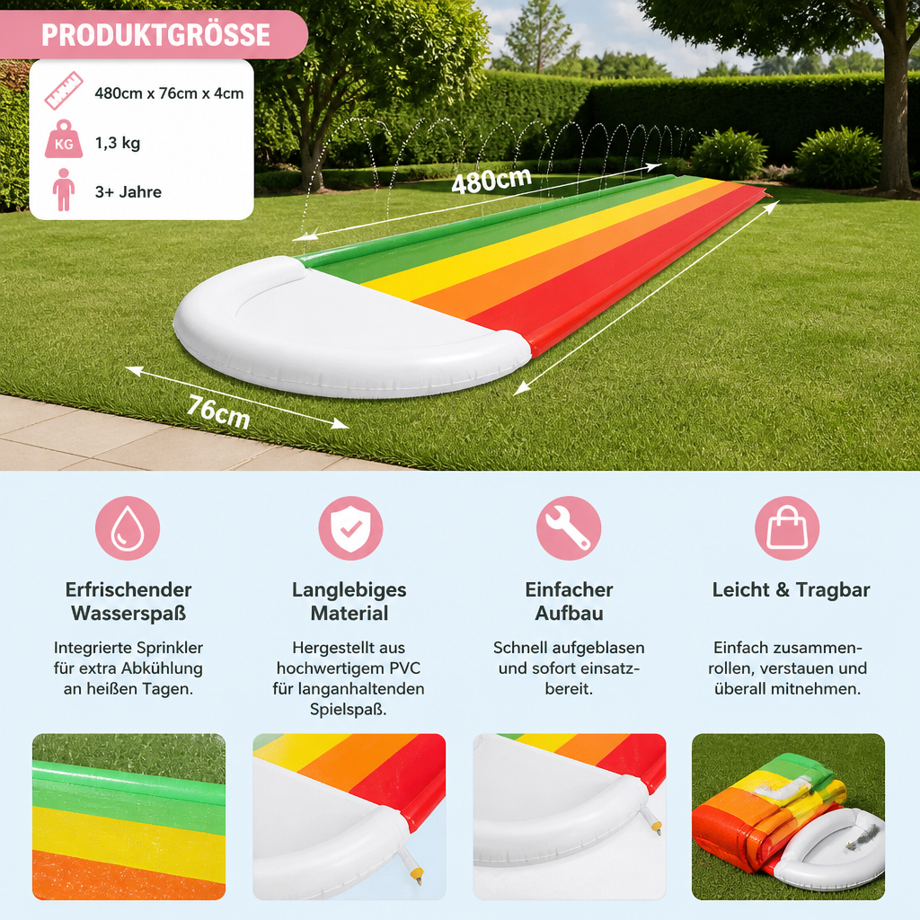 Regenbogen Wasserrutsche – Aufblasbare Outdoor Rutsche für Kinder & Familie