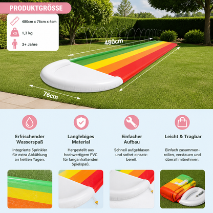 Regenbogen Wasserrutsche – Aufblasbare Outdoor Rutsche für Kinder & Familie