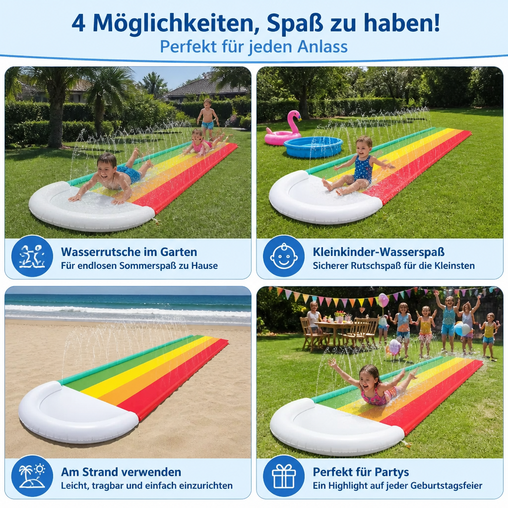 Regenbogen Wasserrutsche – Aufblasbare Outdoor Rutsche für Kinder & Familie