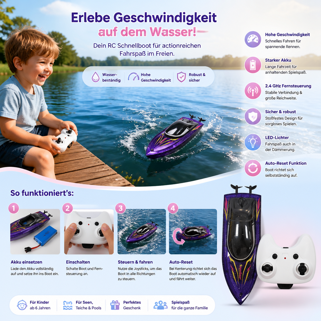 Elektrisches Rennboot für rasanten Wasserspaß im Sommer