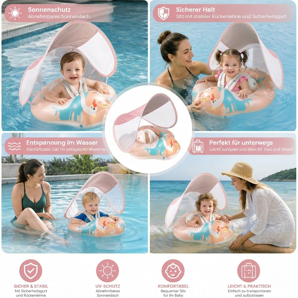 Schwan Baby-Schwimmring mit Sonnendach – Aufblasbarer Sitzring für sicheren Badespaß