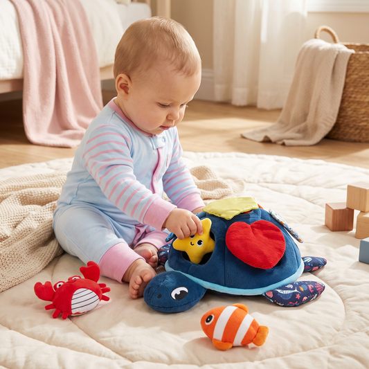 Montessori Schildkröten Entdecker-Spielzeug – Weiches Sensorik-Stoffspiel für Babys