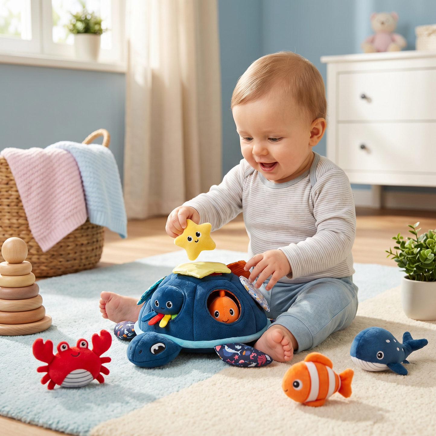 Montessori Schildkröten Entdecker-Spielzeug – Weiches Sensorik-Stoffspiel für Babys