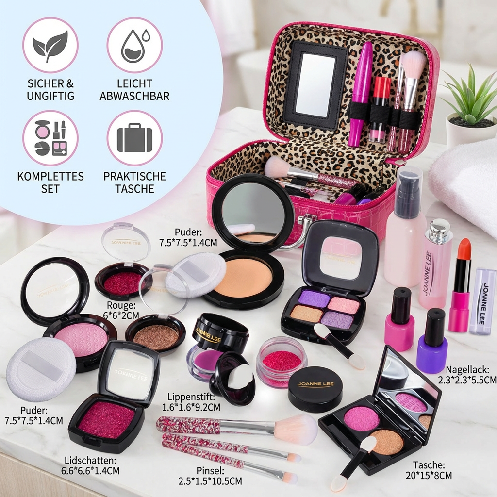 Make-up Spielset für Mädchen - Sicheres Kinder Schminkset mit praktischer Tasche