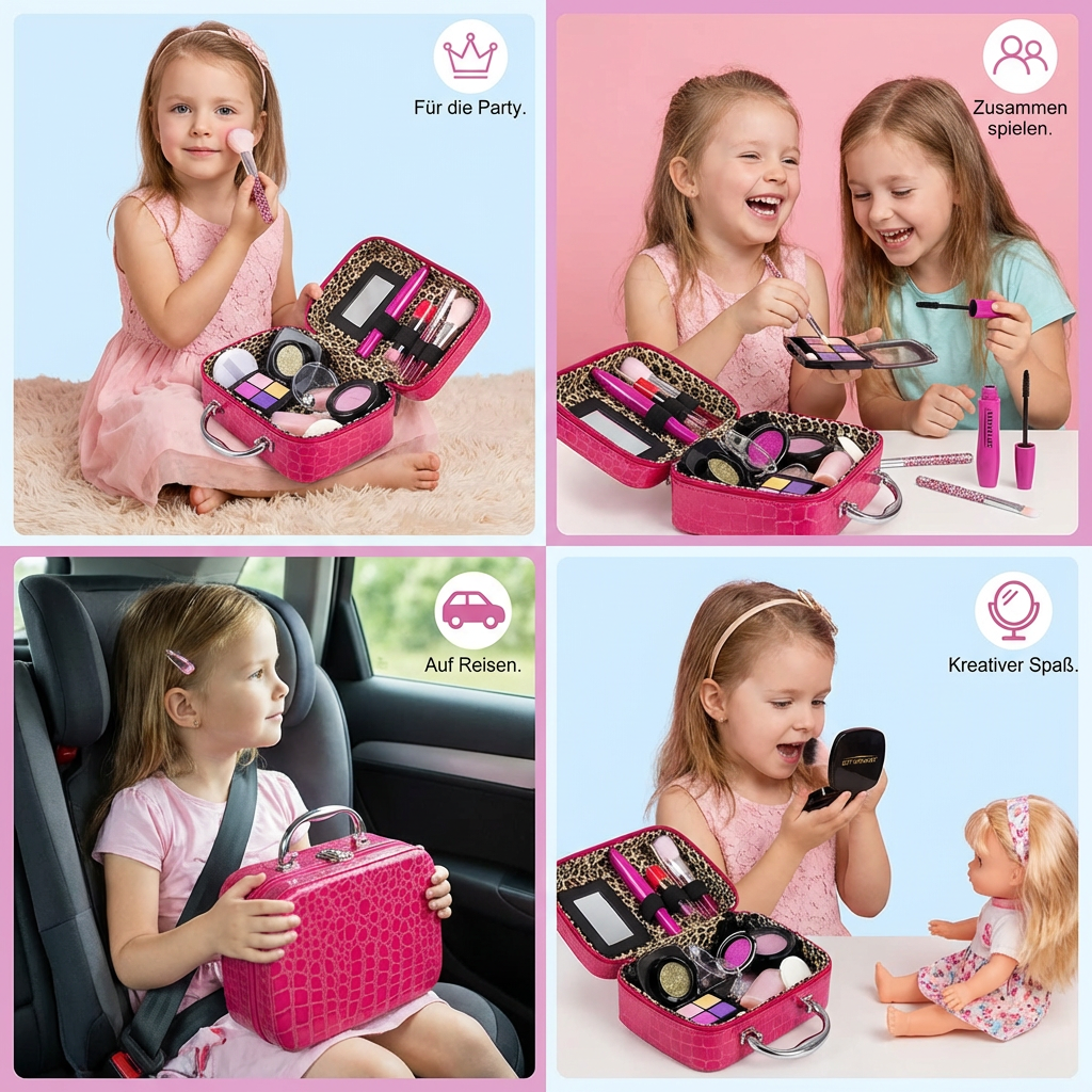 Make-up Spielset für Mädchen - Sicheres Kinder Schminkset mit praktischer Tasche