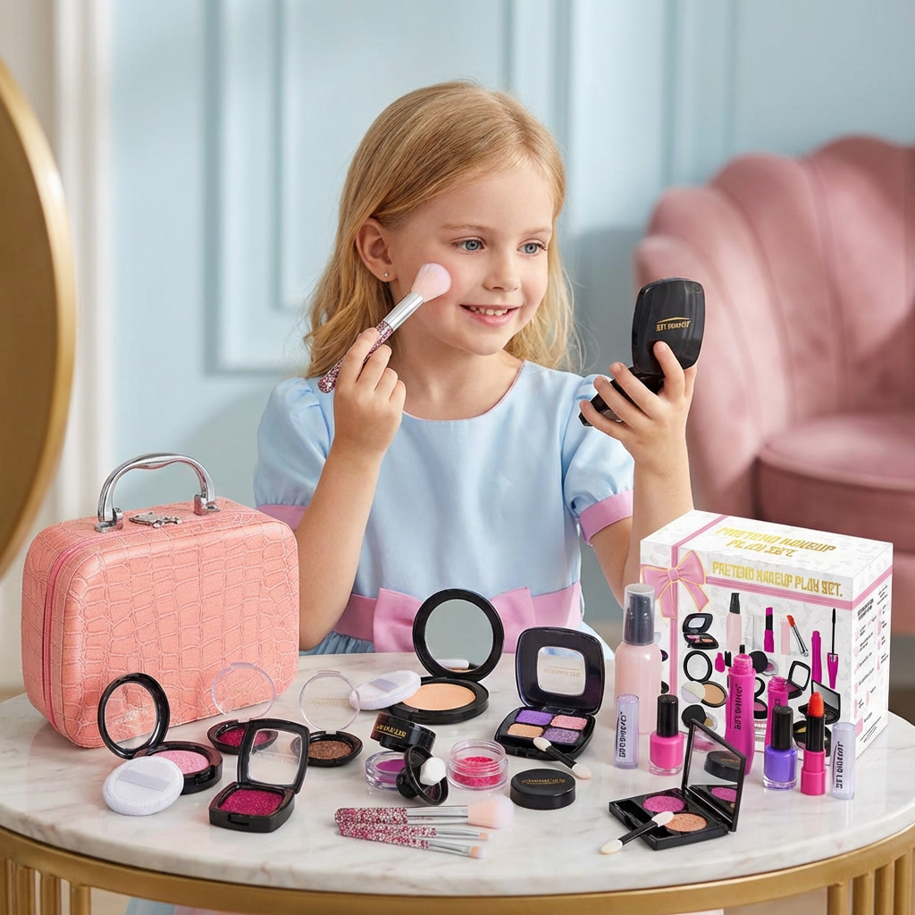 Make-up Spielset für Mädchen - Sicheres Kinder Schminkset mit praktischer Tasche