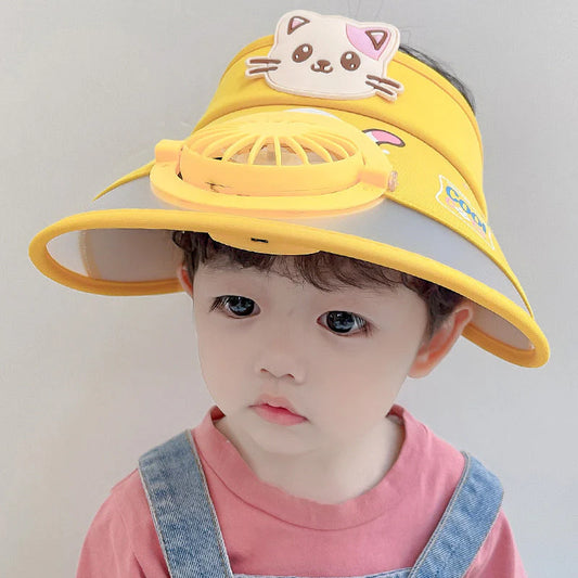 Kinder-Sonnenhut mit Ventilator – Verstellbarer Sommerhut mit Frosch-Design