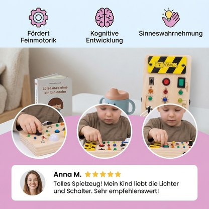 Montessori Sensorik Brett aus Holz mit Licht & Schaltern – Motorikspielzeug für Kinder