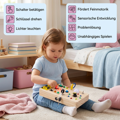 Montessori Sensorik Brett aus Holz mit Licht & Schaltern – Motorikspielzeug für Kinder