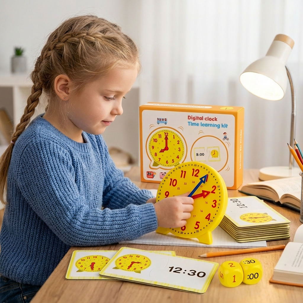 Lernuhr für Kinder – Interaktives Uhrzeit Lernspiel mit Karten & Würfeln