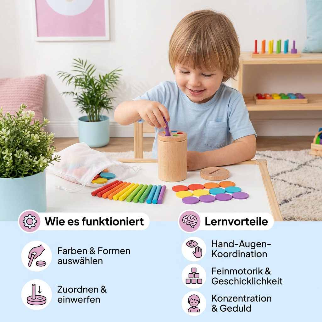 Montessori Holzspielzeug für Kinder – Farb- & Formensortier Lernspiel