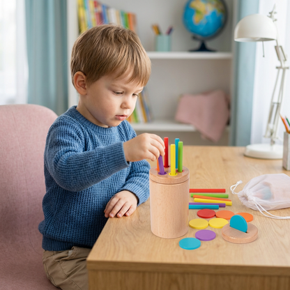 Montessori Holzspielzeug für Kinder – Farb- & Formensortier Lernspiel