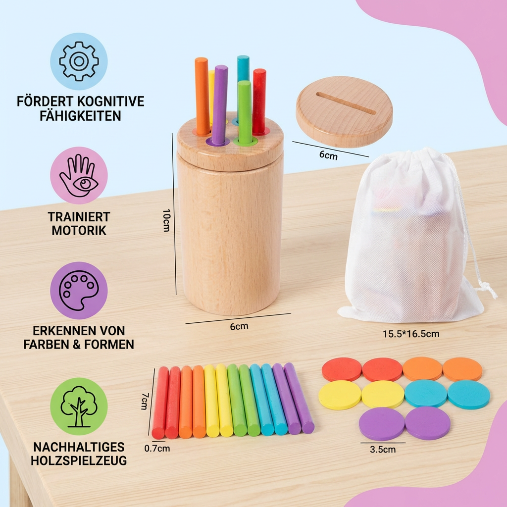 Montessori Holzspielzeug für Kinder – Farb- & Formensortier Lernspiel