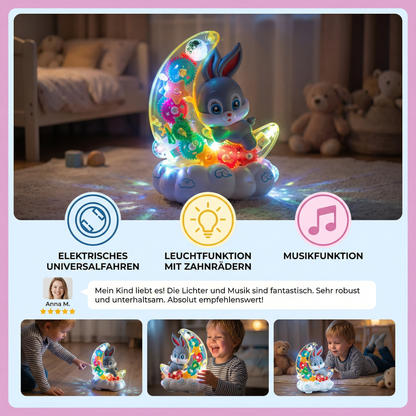 Leuchtendes Mond-Häschen Spielzeug – Transparent mit Zahnrädern, Musik & LED-Licht