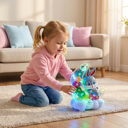 Leuchtendes Mond-Häschen Spielzeug – Transparent mit Zahnrädern, Musik & LED-Licht