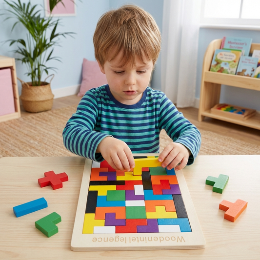 Pädagogisches Holz Tangram Puzzle – Farbenfrohes Montessori Lernspiel für Kinder