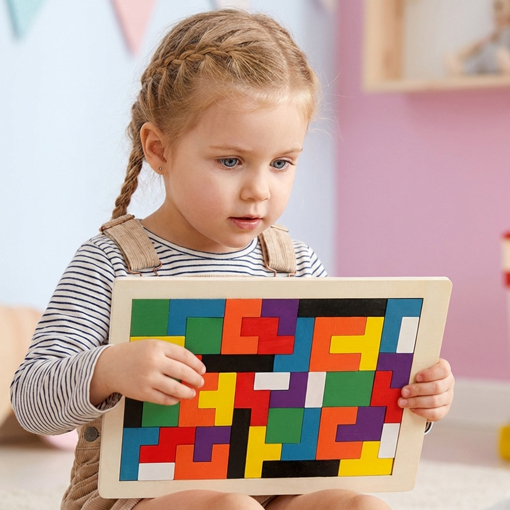 Pädagogisches Holz Tangram Puzzle – Farbenfrohes Montessori Lernspiel für Kinder