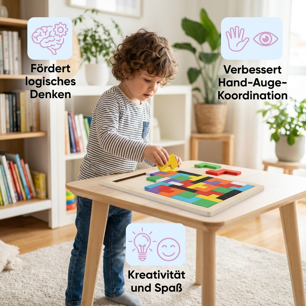 Pädagogisches Holz Tangram Puzzle – Farbenfrohes Montessori Lernspiel für Kinder