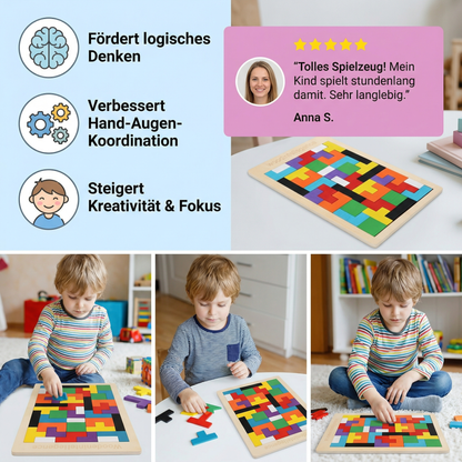Pädagogisches Holz Tangram Puzzle – Farbenfrohes Montessori Lernspiel für Kinder