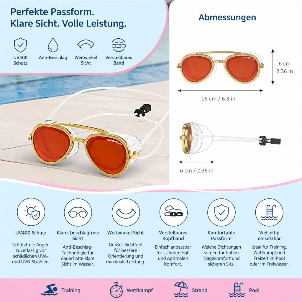Pro Aviator Schwimmbrille – UV400 Schutz, Anti-Beschlag & Vollflächige Komfort-Passform