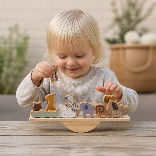 Montessori Balance-Wippe mit Holzsteinen