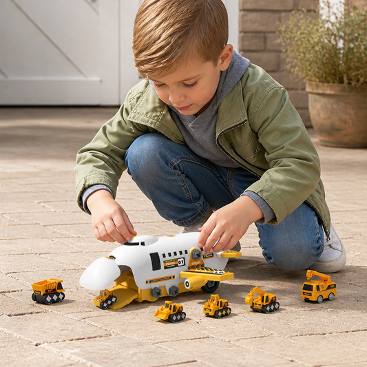 DIY-Spielset „Flugzeug-Transport-Lkw“ mit Baufahrzeugen