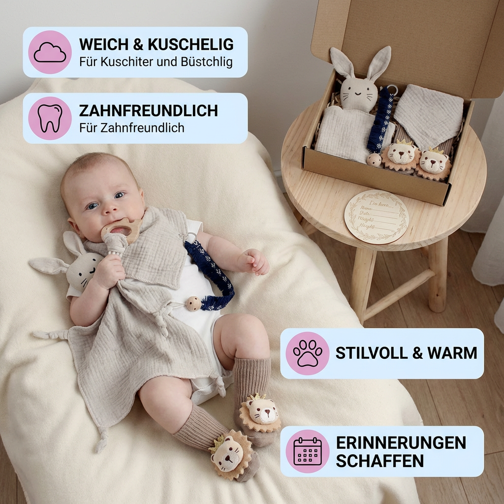 6-Teiliges Neugeborenen Geschenkbox Set  – Baby Erstausstattung