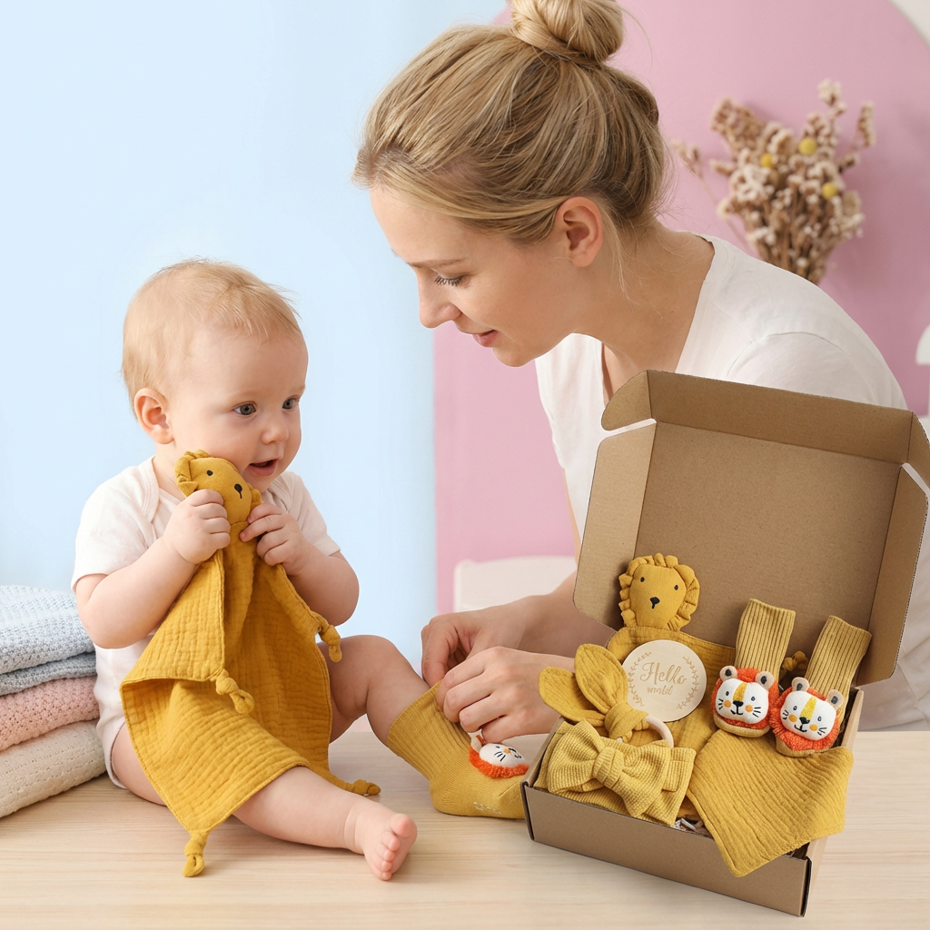 6-Teiliges Neugeborenen Geschenkbox Set  – Baby Erstausstattung
