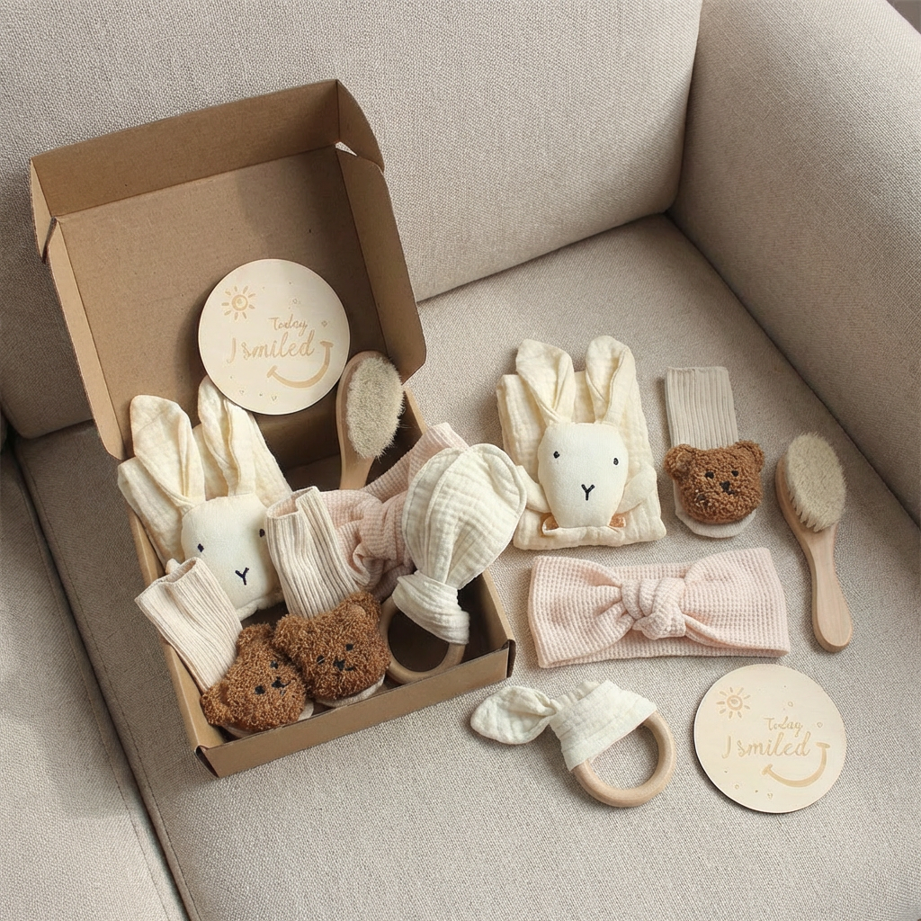6-Teiliges Neugeborenen Geschenkbox Set  – Baby Erstausstattung
