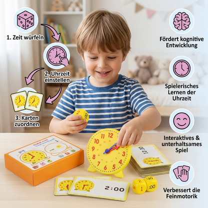 Lernuhr für Kinder – Interaktives Uhrzeit Lernspiel mit Karten & Würfeln