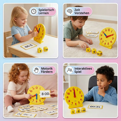 Lernuhr für Kinder – Interaktives Uhrzeit Lernspiel mit Karten & Würfeln