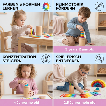 Montessori Holzspielzeug für Kinder – Farb- & Formensortier Lernspiel