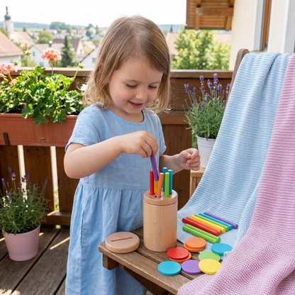 Montessori Holzspielzeug für Kinder – Farb- & Formensortier Lernspiel