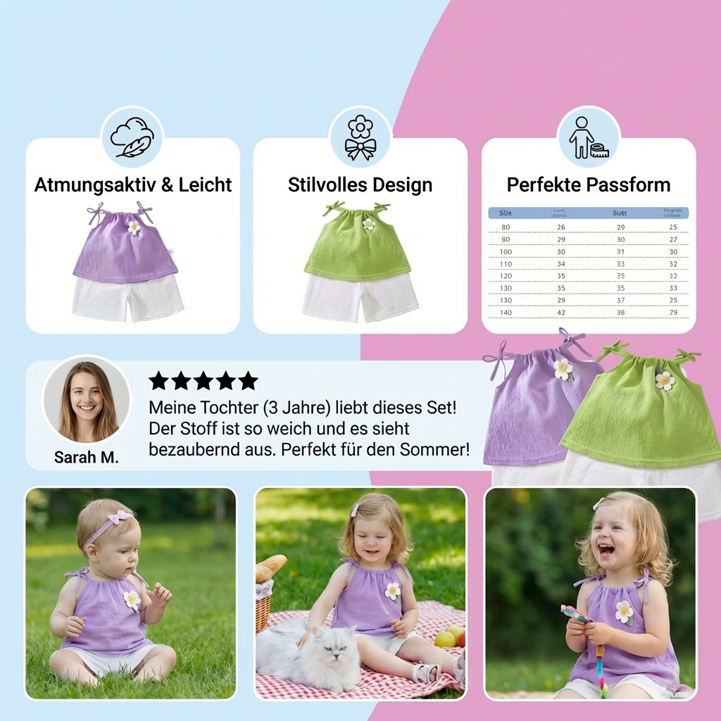 Sommerliches 2-teiliges Mädchen-Set im Koreanischen Stil – Blumen-Trägeroberteil mit Shorts
