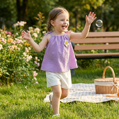 Sommerliches 2-teiliges Mädchen-Set im Koreanischen Stil – Blumen-Trägeroberteil mit Shorts