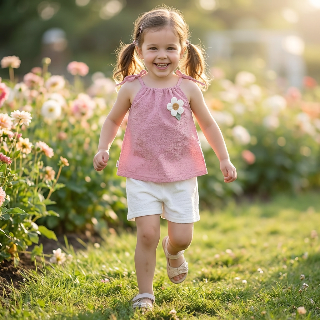 Sommerliches 2-teiliges Mädchen-Set im Koreanischen Stil – Blumen-Trägeroberteil mit Shorts