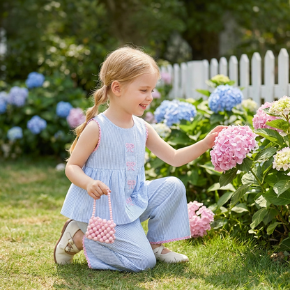Sommerliches Mädchen-Set mit Streifen & Schleifenstickerei – Süßes 2-teiliges Outfit