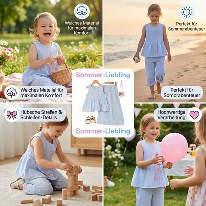 Sommerliches Mädchen-Set mit Streifen & Schleifenstickerei – Süßes 2-teiliges Outfit