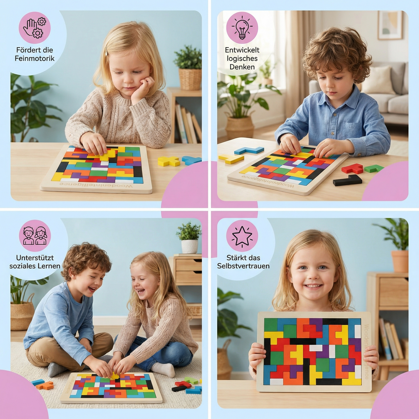 Pädagogisches Holz Tangram Puzzle – Farbenfrohes Montessori Lernspiel für Kinder