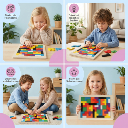 Pädagogisches Holz Tangram Puzzle – Farbenfrohes Montessori Lernspiel für Kinder