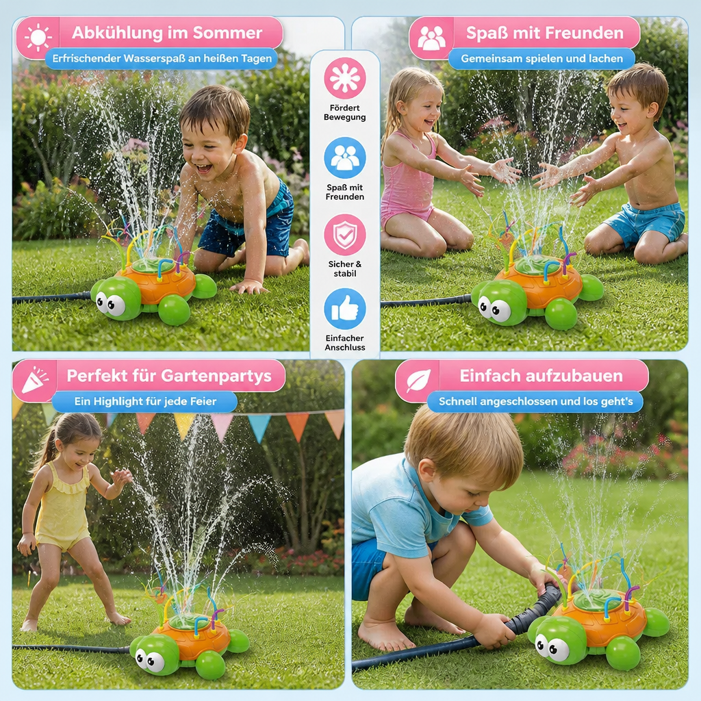Schildkröten Wasser-Sprinkler – Rotierender Gartenspaß für Kinder an heißen Sommertagen
