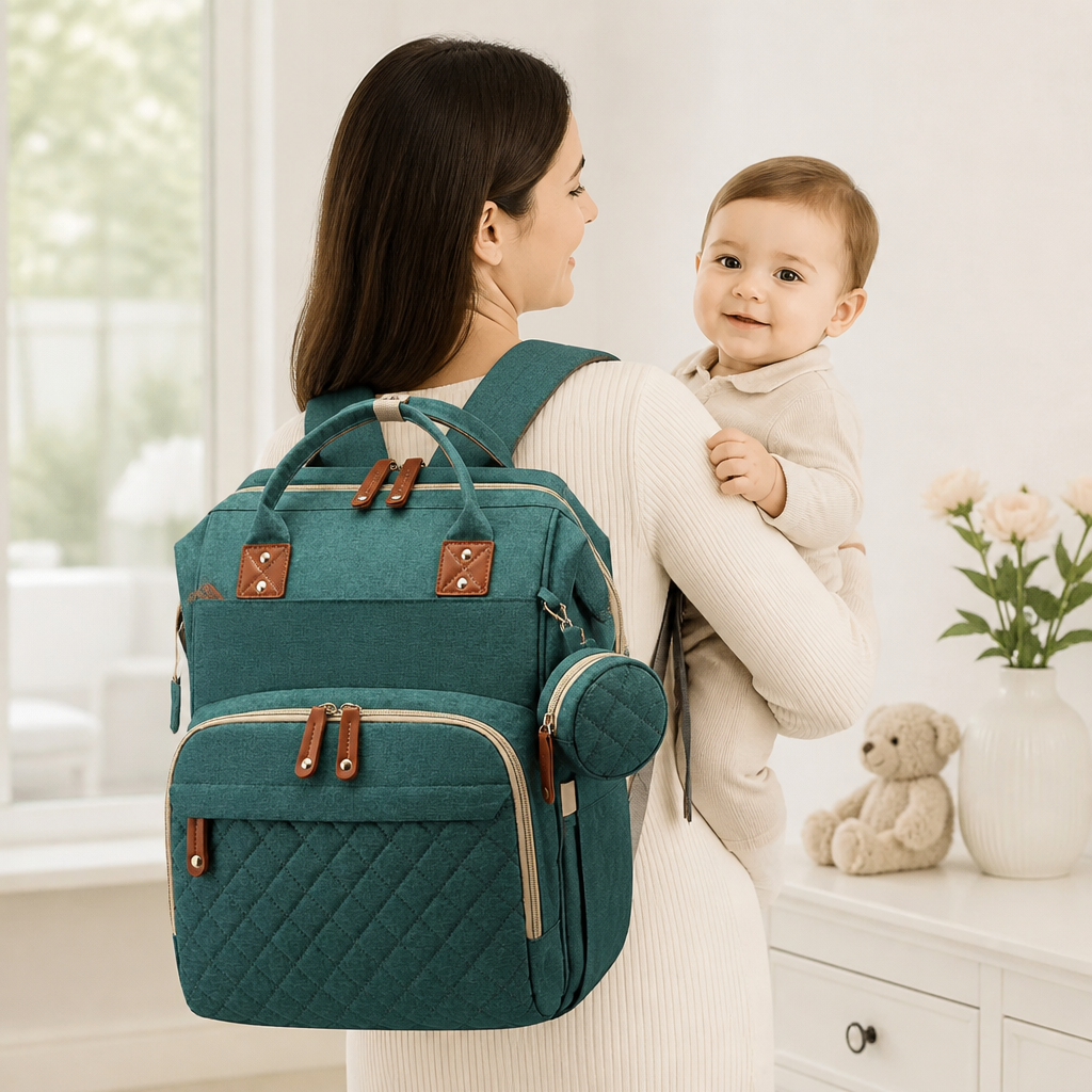 3-in-1 Reise Wickelrucksack mit faltbarem Babybett - Perfekt für Unterwegs!