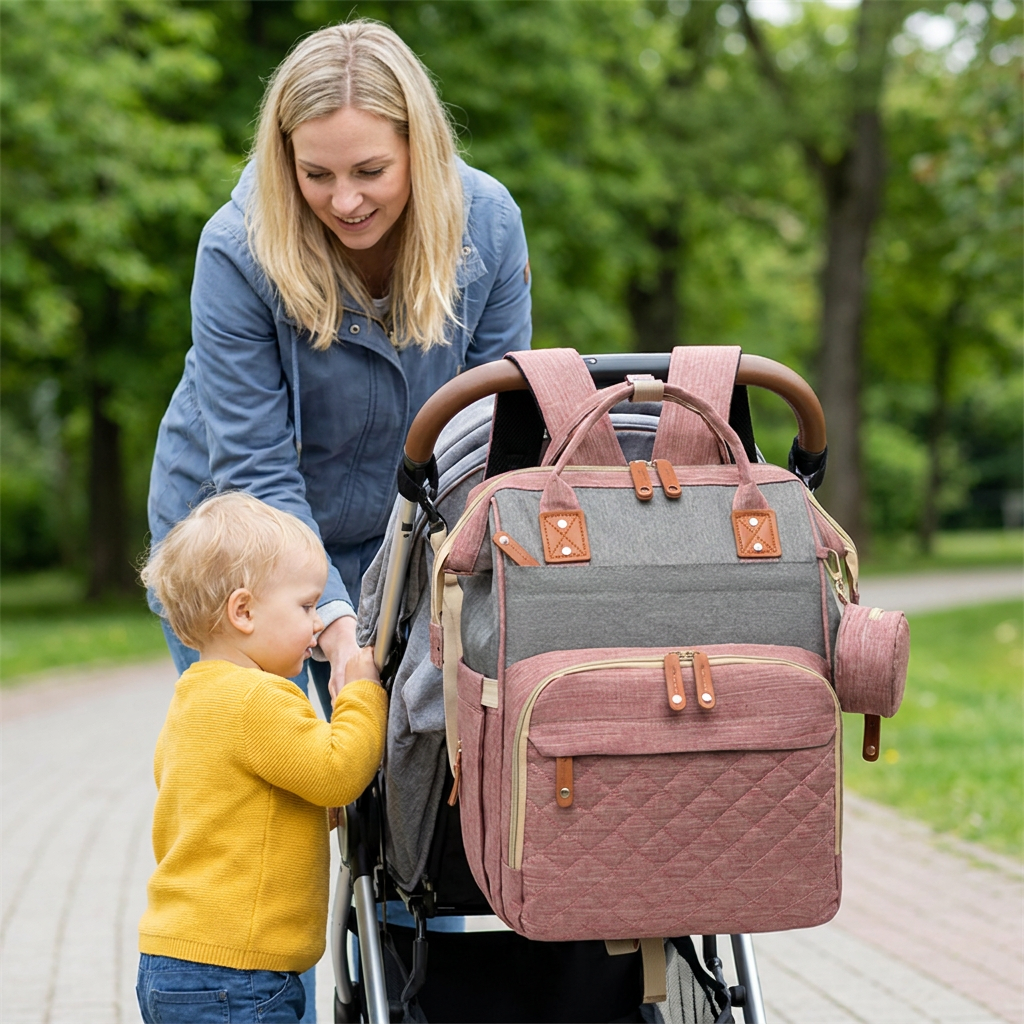 3-in-1 Reise Wickelrucksack mit faltbarem Babybett - Perfekt für Unterwegs!