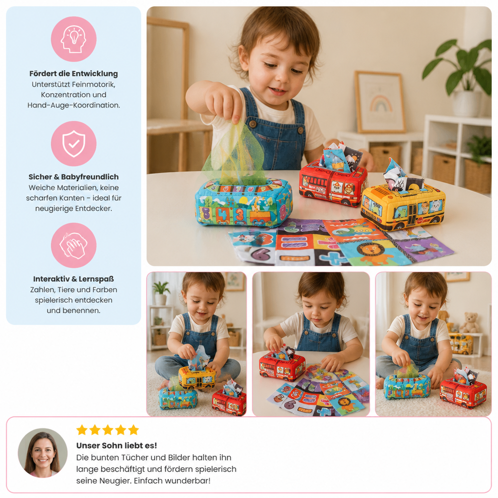 Montessori Zauber-Taschentuchbox – Sensorisches Lernspielzeug für Babys