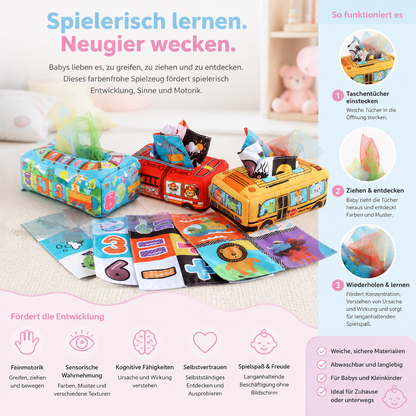Montessori Zauber-Taschentuchbox – Sensorisches Lernspielzeug für Babys