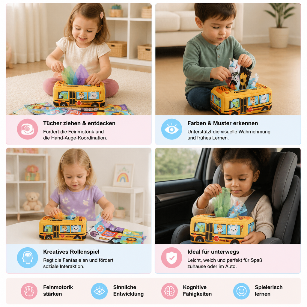 Montessori Zauber-Taschentuchbox – Sensorisches Lernspielzeug für Babys